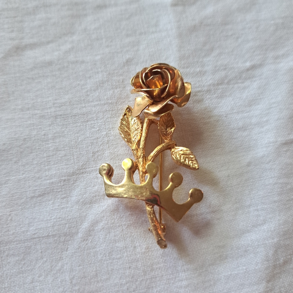 Vintage Rose and Crown Brooch